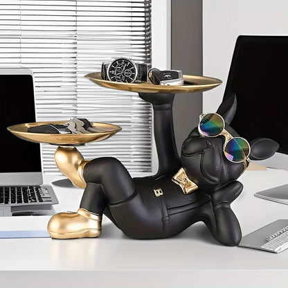 A Small Bulldog Statue Tray, Perfect for Holding Keys, Wallets, Jewelry, Phones, and Other Small Accessories Well as Small Items